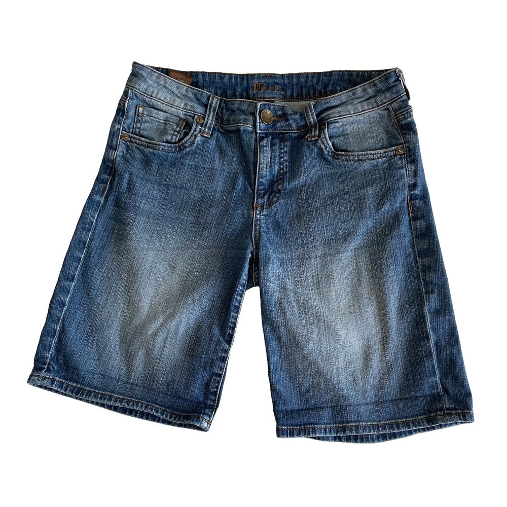 Kut From The Kloth Denim Bermuda Shorts Size 2 Blue Stretch Mid Rise Distressed